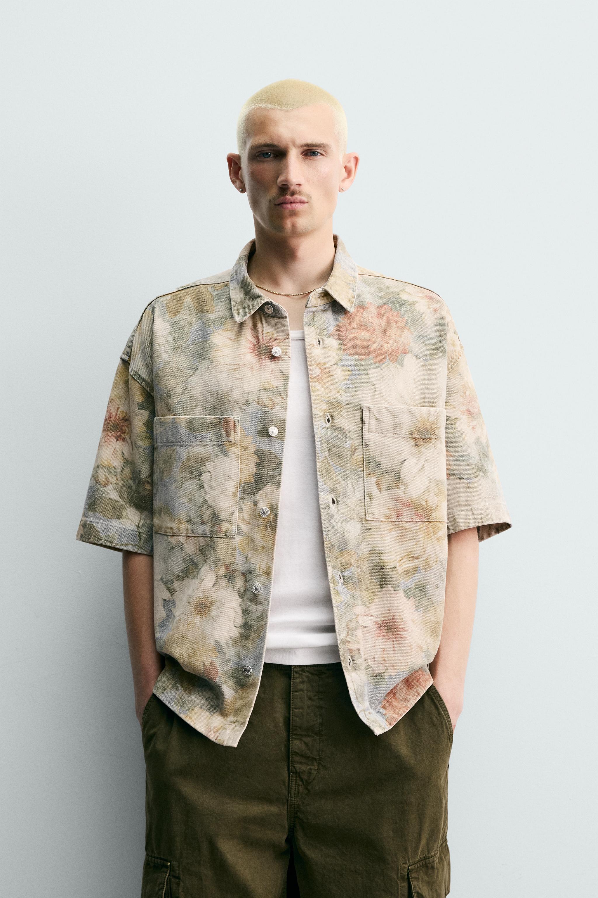 WASHED FLORAL PRINT RELAXED FIT SHIRT